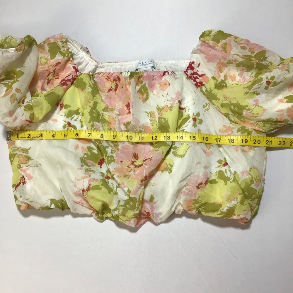 Calypso St. Barth Floral Blouse in Pink and Green Puff Sleeves - Picture 7 of 8